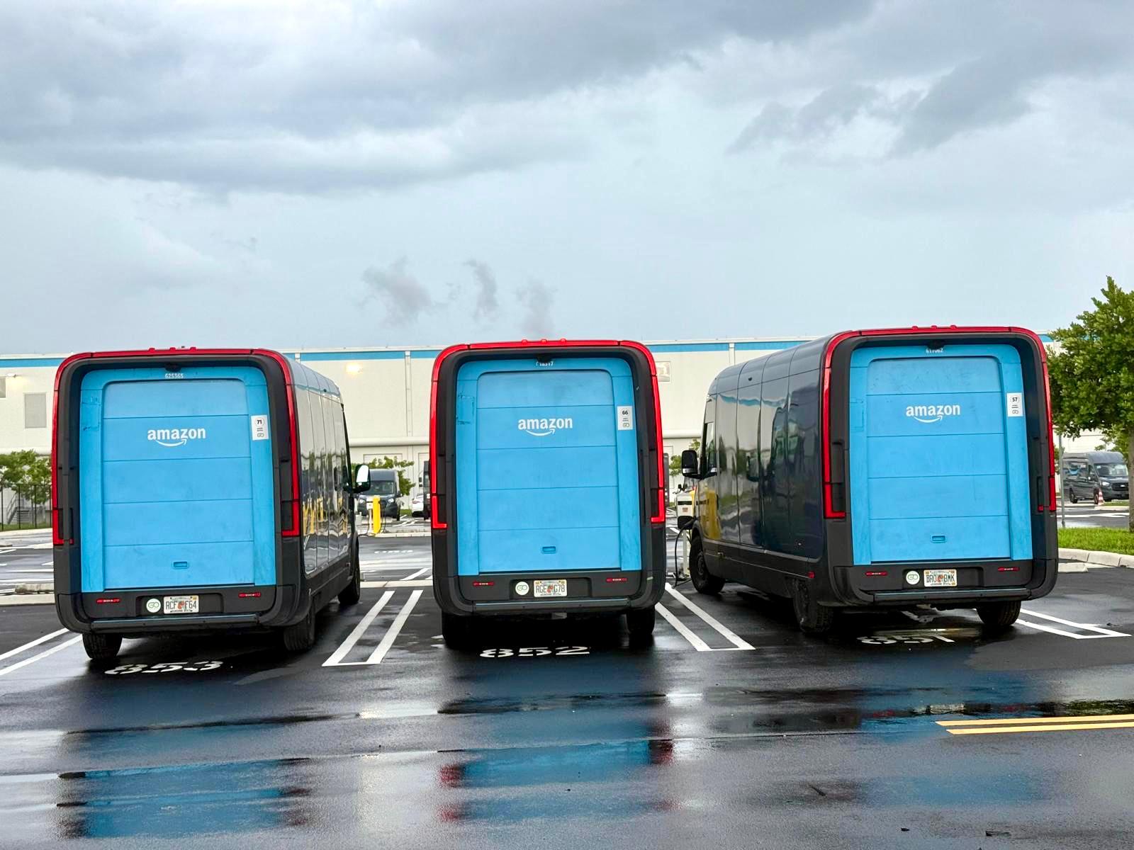 Amazon delivery vans of the Go On Logistics fleet